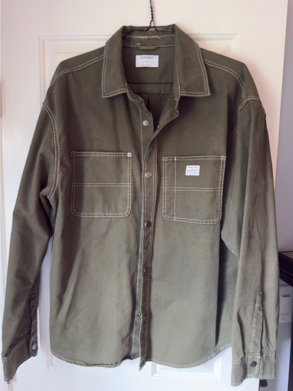 Old Navy Men's Olive Utility Shirt Jacket with Contrast Stitching